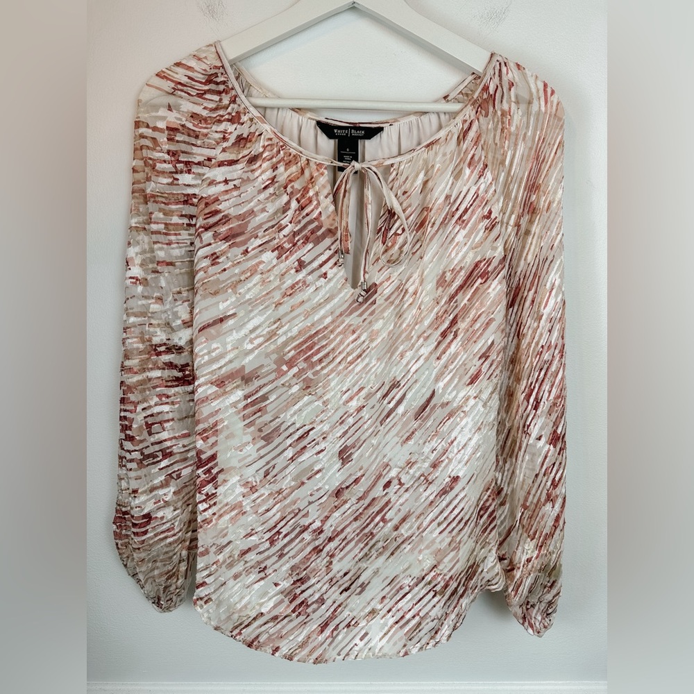 WHITE HOUSE BLACK MARKET White & White Long Sleeve Peasant Top | Size 0